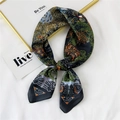 Elegant 70cm square silk scarf featuring a paisley print in black and orange tones - Black Feather Leaf (6 Feather Leaf Black)