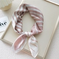Pink and white striped silk-like square scarf tied as a necktie in a frame - Long Stripes Pink (17)