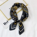Elegant black and yellow paisley silk neck scarf tied in a stylish knot design - Black Double Paisley Dot (26 Double Paisley Dot Black)