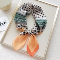 French vintage 70x70 silk scarf with dots and floral pattern in green and orange - Gem Flower Frame Orange (2)