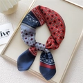 Red and blue geometric pattern silk scarf with retro polka dots and paisley prints - Gem Flower Frame Navy (3)
