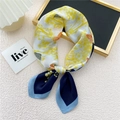 Elegant satin square scarf featuring yellow floral and navy butterfly patterns - Blue Butterfly Flower Branch (36 Butterfly Blue)