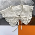 Beige cotton detachable shawl collar with ruffled edges and front ribbon tie for women - Off-White Tiered Collar