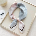 Elegant 70x70 light blue and pink striped silk scarf with dark geometric hem finish - Four Color Fine Stripes Brown (5)