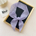 Purple narrow skinny scarf with heart prints and love typography tied in a bow - Purple Small Heart