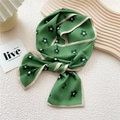 Forest green floral silk-feel neck scarf with contrast trim tied in a bow - Green Five-Petal Flower