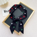 Smalle zwarte satijnen sjaal met gekleurde stippen voor handtas decoratie lint - 1 Gekleurde Polka Dots Zwart