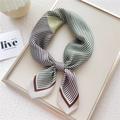 Green and brown geometric striped square scarf tied in an elegant ring knot - Four Color Fine Stripes Brown (6)