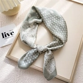 Sage green silk-textured square scarf with paisley and white polka dot patterns - Polka Dot Paisley Green (24)