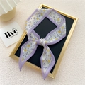 Elegant purple floral skinny silk scarf with yellow flowers and a lilac hem for women - Purple Yellow Flower
