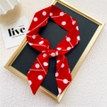Foulard étroit en soie rouge à pois noué pour cheveux ou décoration de sac - 7 Lignes de Pois Rouge