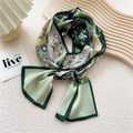 Green and white skinny silk scarf with floral bohemian patterns for women fashion - Green Four-Leaf Heart