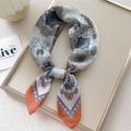 70x70 vintage paisley silk scarf in grey-blue and orange with satin finish - Paisley Triangle Grid Orange Edge (14)