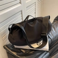 Minimalist black oxford fabric crossbody bag with wide adjustable strap for travel - Black