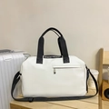 Weiße große Oxford-Reisetasche mit schwarzen Riemen und verstellbarem Schultergurt - Weiß