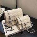 Set of cream quilted leather chain bags in two sizes with silver metallic hardware - Large / Off-white