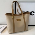 Grande borsa tote minimalista a contrasto albicocca e marrone con manici lunghi - Cachi
