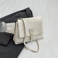 Cream white matte tote bag with adjustable shoulder strap and vintage metal buckle - White