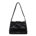 Bolso tote de cuero negro con lazos elegantes y correa ajustable para hombro de mujer - Negro