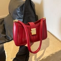 Rote Hochzeitshandtasche mit Wellenstruktur aus Leder und goldenem Metallschloss - Rot
