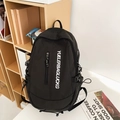 Black large capacity student backpack with white typography and multi-pocket design - Black