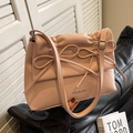 Elegante borsa tote in ecopelle rosa con doppio fiocco e tracolla regolabile per donna - Rosa