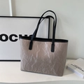 Large beige pleated tote bag with black contrast straps for stylish commuting - No Pendant / Gray