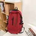 Red large capacity nylon backpack with black logo and side buckles for school and travel - Red
