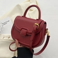 Exquisite wine red leather saddle bag with gold hardware and top handle for women - Red