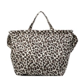 Grande borsa tote da donna in tela con stampa leopardata e manici robusti e spaziosi - Bianco Sporco