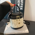 Mini bolso cubo bicolor blanco y negro con cremalleras doradas y pañuelo seda - Blanco