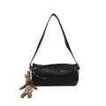 Elegante borsa a cilindro nera con ciondolo a coniglietto e tracolla lunga in pelle - Nero Con Pendente
