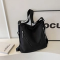 Zaino nero versatile minimalista con eleganti cerniere in metallo argentato per uso quotidiano - Nero