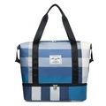 Borsa da viaggio Oxford a quadri blu e grigi con grande capacità e scomparto per scarpe - Blu