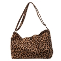 Large leopard print canvas tote bag with a single button closure and shoulder strap - Brown Leopard Print