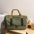 Reisetasche aus Oxford-Gewebe in Olivgrün mit orangen Griffen und separatem Schuhfach - Grün