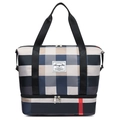 Grande borsa da viaggio Oxford a quadri blu scuro con scomparto per scarpe sul fondo - Nero