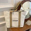 Bolso tote de lona beige grande con correas caqui y estampado SIJICHAO para mujer - Blanco