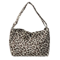 Stylish leopard print canvas tote bag with adjustable shoulder strap and metal snap closure - White Leopard