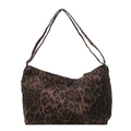 Leopard print canvas tote bag with snap button closure for daily commuting style - Coffee Leopard