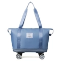 Blue Oxford cloth travel bag with four swivel wheels and large capacity storage - Fog Blue