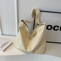 Bolso hobo minimalista de lona blanco crema para mujer con correa ancha de hombro - Blanco Roto