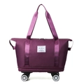 Purple Oxford cloth travel bag with 4 swivel wheels and expandable zipper base - Fuschia