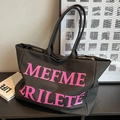 Große schwarze Canvas-Einkaufstasche mit rosa Schriftzug für den Freizeitalltag - Schwarz
