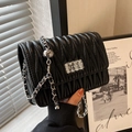 Black matelasse quilted crossbody bag with silver chain strap and metal ball detail - 12cmx9cmx5cm / Black Small