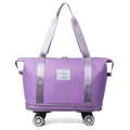 Purple expandable Oxford travel bag with 4 wheels and stylish woven straps - Purple