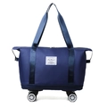 Dark blue oxford travel bag with high-capacity design and smooth bottom wheels - Blue