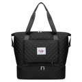 Large black quilted oxford travel bag with a separate bottom shoe compartment - Black