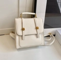 Chic cream-white mini PU leather backpack with gold hardware and adjustable straps - No Pendant / Off White
