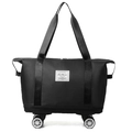 Large black Oxford travel bag with silent spinner wheels and dual carry handles - Black